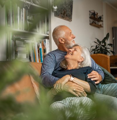 Beautiful Senior couple enjoying their relaxing retirement at home together in the Netherlands